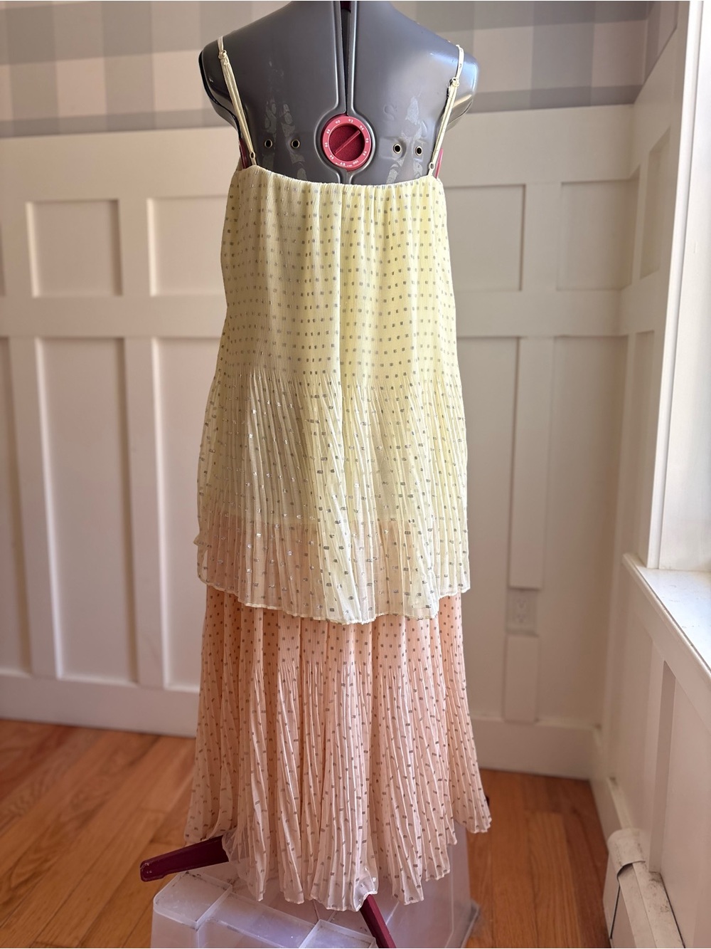 Zara Pale Yellow & Blush Tiered‎ Midi Dress XS - Picture 6 of 10